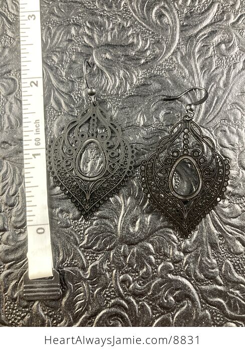 Black Metal Ornate Filigree Earrings - #r4l9QD7KKBk-5