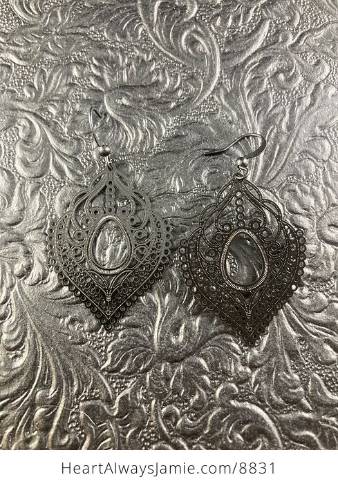 Black Metal Ornate Filigree Earrings - #r4l9QD7KKBk-4