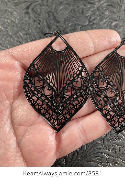 Black Metal Ornate Goth Heart Earrings - #IS0qNGsR5jw-2
