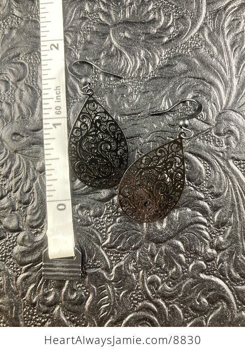 Black Metal Ornate Oval Filigree Earrings - #Lbf7oQ4CgCY-4