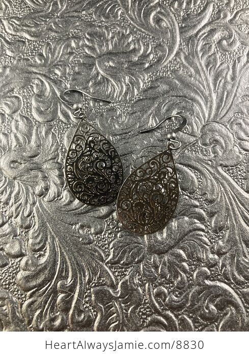 Black Metal Ornate Oval Filigree Earrings - #Lbf7oQ4CgCY-3