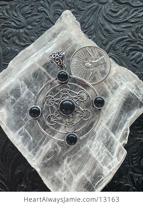 Black Obsidian Metratrons Cube Sacred Geometry Stone Crystal Pendant Jewelry - #xgSw4cMzD38-3