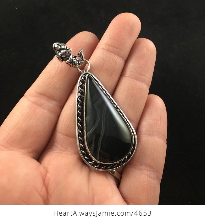 Black Onyx Agate Stone Jewelry Pendant - #YLOWKCkQuzs-3