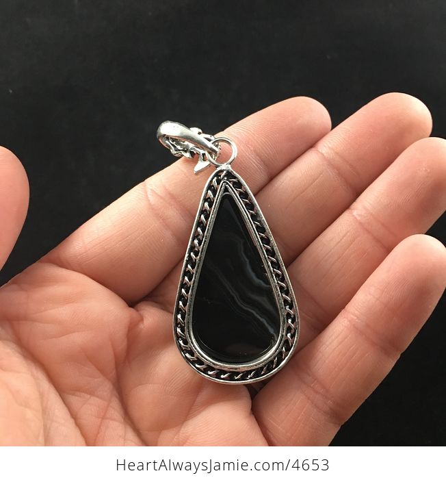 Black Onyx Agate Stone Jewelry Pendant - #YLOWKCkQuzs-5