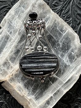 Black Onyx and Tourmaline Gemstone Jewelry Crystal Fidget Pendant #Y9YqU31TAXg
