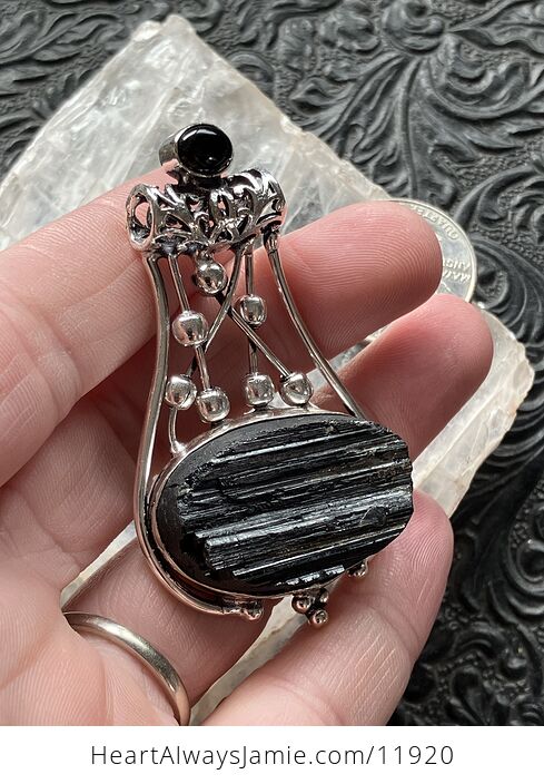 Black Onyx and Tourmaline Gemstone Jewelry Crystal Fidget Pendant - #Y9YqU31TAXg-3