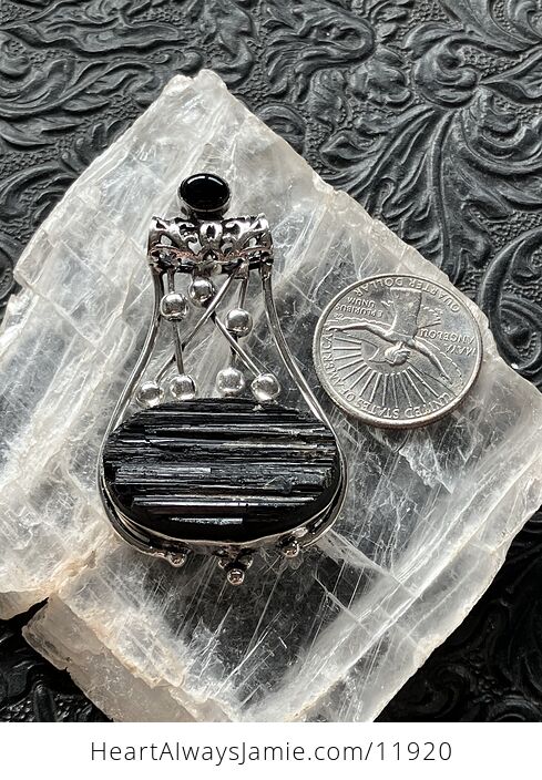 Black Onyx and Tourmaline Gemstone Jewelry Crystal Fidget Pendant - #Y9YqU31TAXg-6