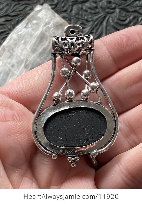 Black Onyx and Tourmaline Gemstone Jewelry Crystal Fidget Pendant - #Y9YqU31TAXg-5