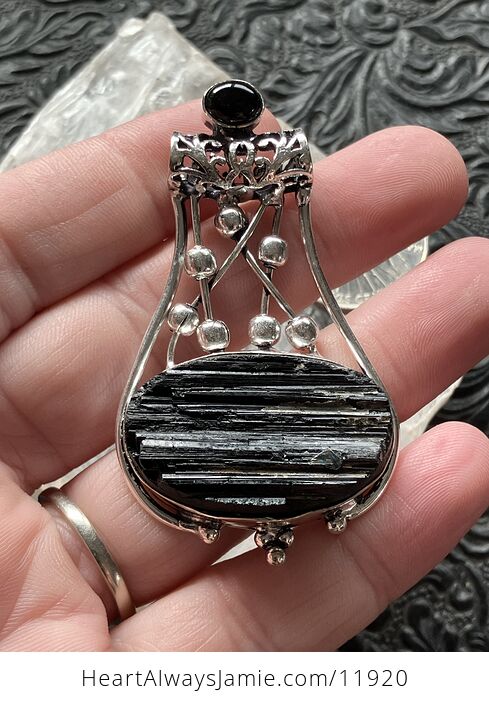 Black Onyx and Tourmaline Gemstone Jewelry Crystal Fidget Pendant - #Y9YqU31TAXg-2