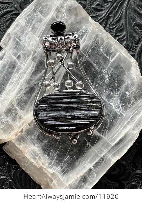 Black Onyx and Tourmaline Gemstone Jewelry Crystal Fidget Pendant - #Y9YqU31TAXg-1