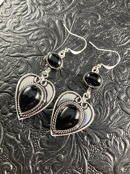 Black Onyx Stone Heart Earrings Crystal Jewelry #dOwchnJnYeA