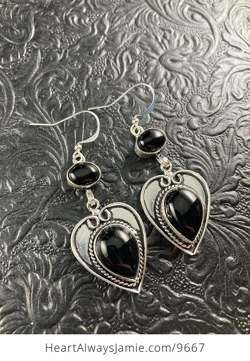 Black Onyx Stone Heart Earrings Crystal Jewelry - #dOwchnJnYeA-5