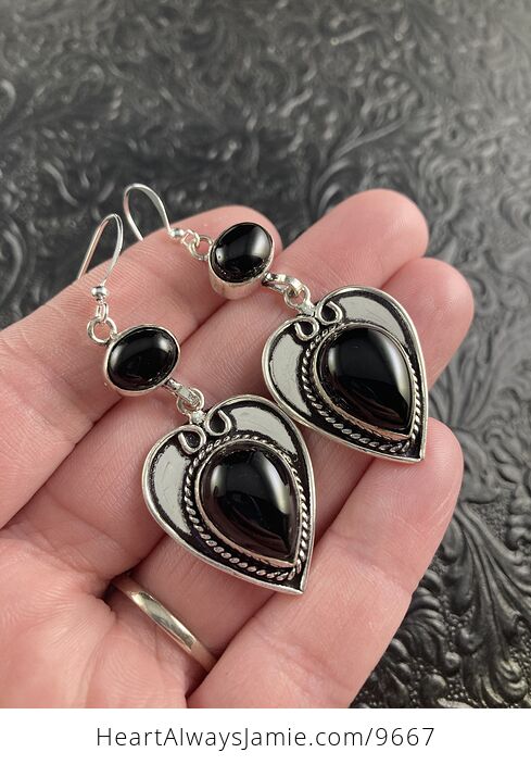 Black Onyx Stone Heart Earrings Crystal Jewelry - #dOwchnJnYeA-3