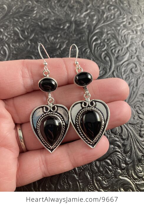 Black Onyx Stone Heart Earrings Crystal Jewelry - #dOwchnJnYeA-2
