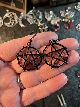 Black Pentacle Pentagram Wiccan Witchy Star Earrings #KUzW7CO4Hic