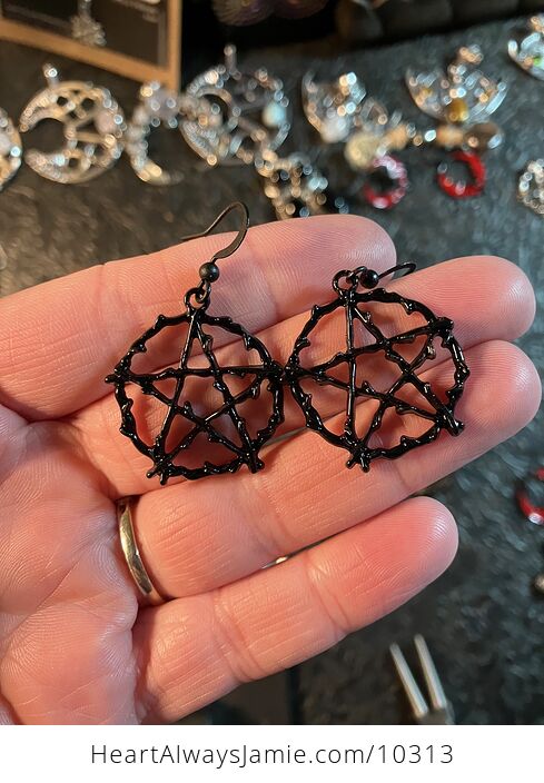 Black Pentacle Pentagram Wiccan Witchy Star Earrings - #KUzW7CO4Hic-1
