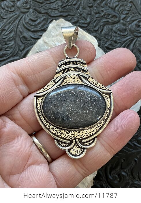 Black Sunstone Crystal Stone Jewelry Pendant - #Cy7N1D56zZM-1
