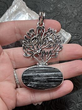 Black Tourmaline and Birds in a Tree Pendant Crystal Stone Jewelry #mK23QECIFF0