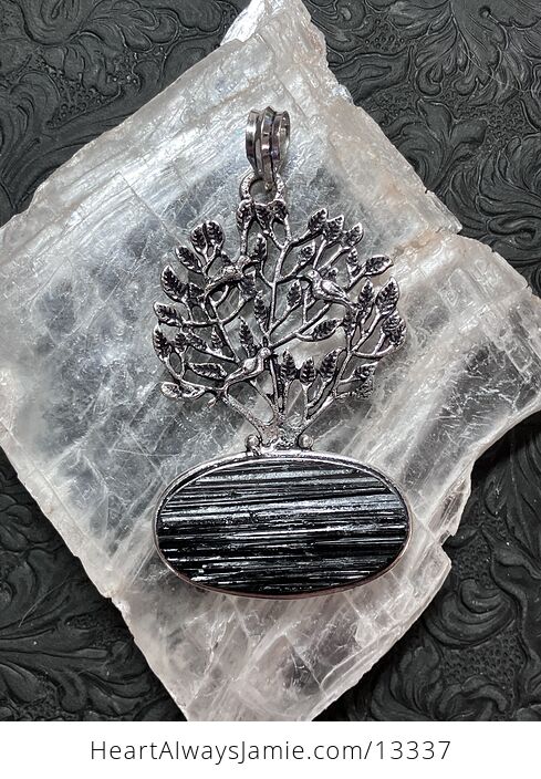 Black Tourmaline and Birds in a Tree Pendant Crystal Stone Jewelry - #mK23QECIFF0-2