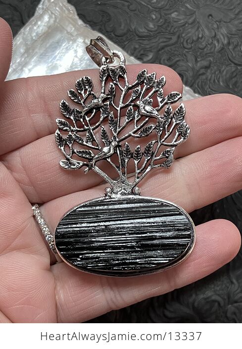 Black Tourmaline and Birds in a Tree Pendant Crystal Stone Jewelry - #mK23QECIFF0-6