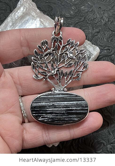 Black Tourmaline and Birds in a Tree Pendant Crystal Stone Jewelry - #mK23QECIFF0-1