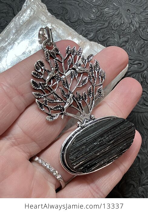 Black Tourmaline and Birds in a Tree Pendant Crystal Stone Jewelry - #mK23QECIFF0-4