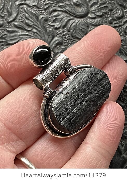 Black Tourmaline and Onyx Crystal Stone Jewelry Pendant - #miik0FhPQag-4