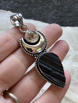 Black Tourmaline and Topaz Witchy Mustic Lunar Crystal Stone Jewelry Pendant #0E6K0zI7glI