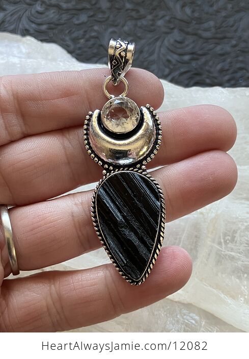 Black Tourmaline and Topaz Witchy Mustic Lunar Crystal Stone Jewelry Pendant - #0E6K0zI7glI-4