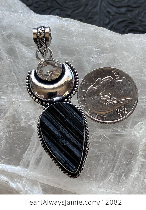 Black Tourmaline and Topaz Witchy Mustic Lunar Crystal Stone Jewelry Pendant - #0E6K0zI7glI-3