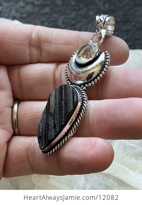 Black Tourmaline and Topaz Witchy Mustic Lunar Crystal Stone Jewelry Pendant - #0E6K0zI7glI-5