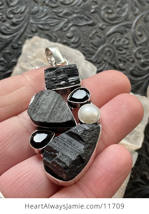 Black Tourmaline Onyx and Pearl Crystal Stone Jewelry Pendant - #SChjWlFDda4-2