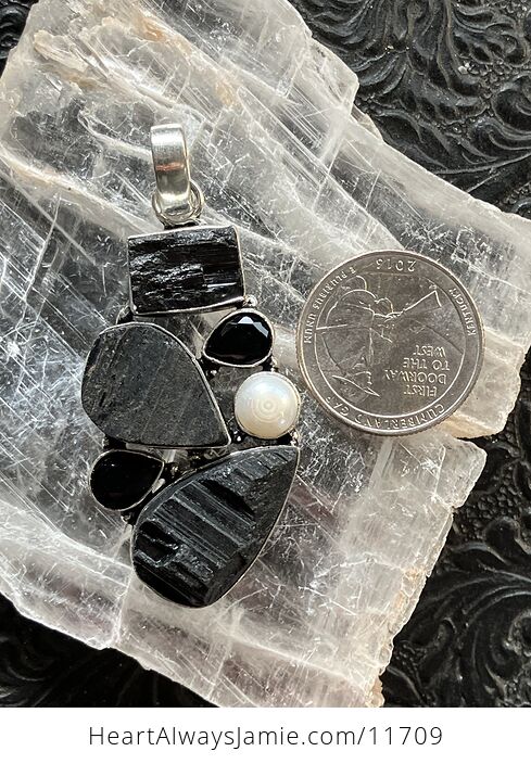 Black Tourmaline Onyx and Pearl Crystal Stone Jewelry Pendant - #SChjWlFDda4-5