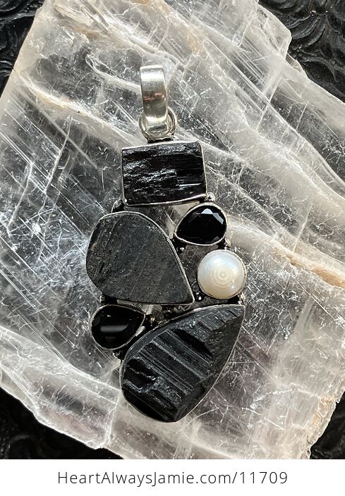 Black Tourmaline Onyx and Pearl Crystal Stone Jewelry Pendant - #SChjWlFDda4-4