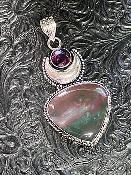 Bloodstone and Amethyst Witchy Mustic Lunar Crystal Stone Jewelry Pendant #HttdLjr2cM0