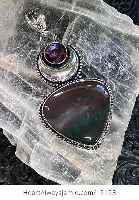 Bloodstone and Amethyst Witchy Mustic Lunar Crystal Stone Jewelry Pendant - #HttdLjr2cM0-5