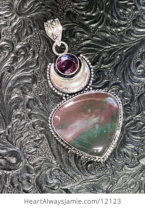 Bloodstone and Amethyst Witchy Mustic Lunar Crystal Stone Jewelry Pendant - #HttdLjr2cM0-1