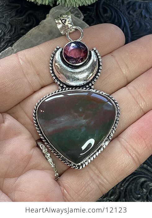 Bloodstone and Amethyst Witchy Mustic Lunar Crystal Stone Jewelry Pendant - #HttdLjr2cM0-2