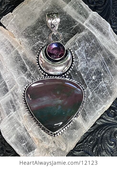 Bloodstone and Amethyst Witchy Mustic Lunar Crystal Stone Jewelry Pendant - #HttdLjr2cM0-4