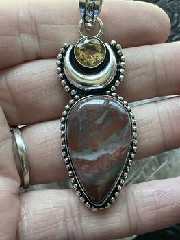 Bloodstone and Citrine Witchy Mustic Lunar Pendnat Crystal Stone Jewelry #j5AyakmeScI