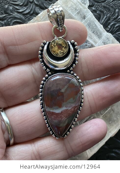 Bloodstone and Citrine Witchy Mustic Lunar Pendnat Crystal Stone Jewelry - #j5AyakmeScI-4