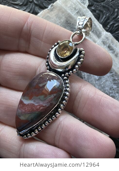 Bloodstone and Citrine Witchy Mustic Lunar Pendnat Crystal Stone Jewelry - #j5AyakmeScI-6