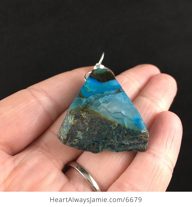Blue Agate Stone Jewelry Pendant - #Pur2GPEIJ4k-2
