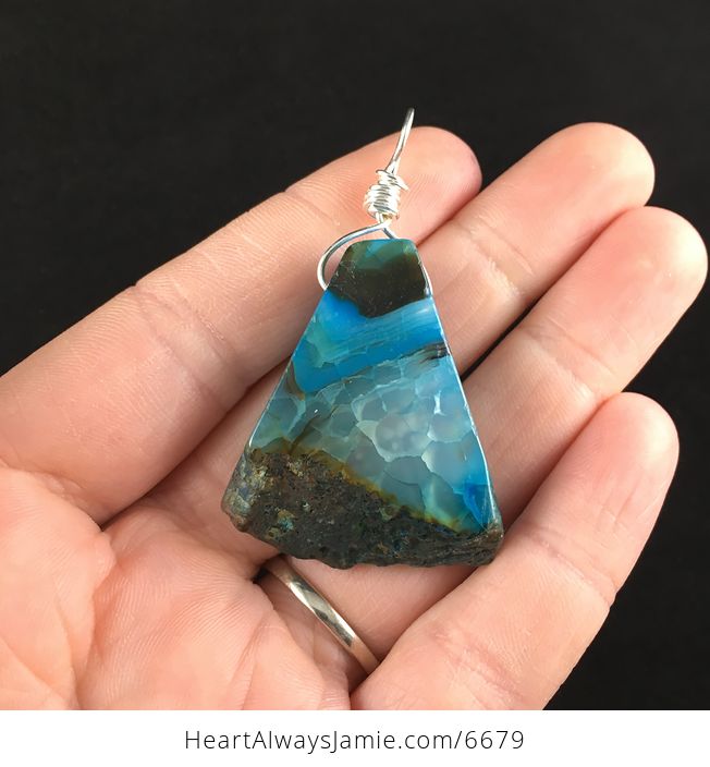 Blue Agate Stone Jewelry Pendant - #Pur2GPEIJ4k-1