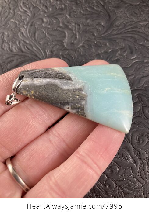 Blue Amazonite Jasper and Pyrite Stone Jewelry Pendant - #H6FZI15pK1A-3