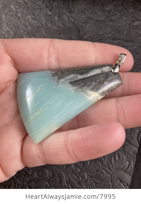Blue Amazonite Jasper and Pyrite Stone Jewelry Pendant - #H6FZI15pK1A-2
