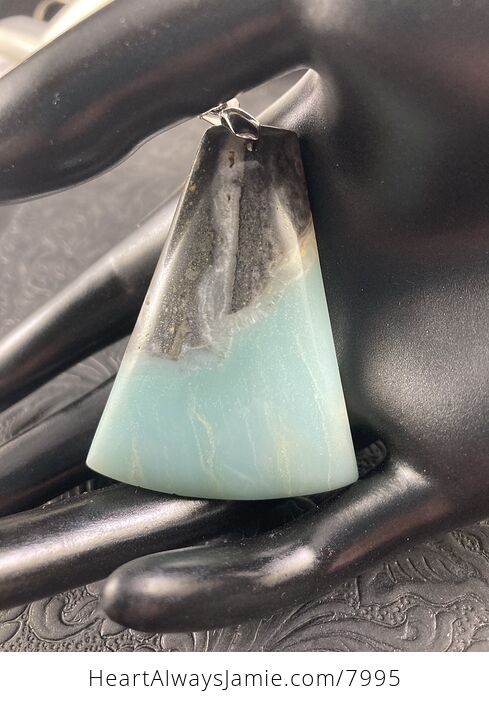 Blue Amazonite Jasper and Pyrite Stone Jewelry Pendant - #H6FZI15pK1A-6