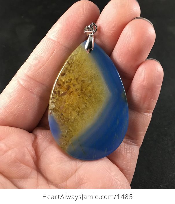 Blue and Beautiful Yellow Druzy Agate Stone Pendant Necklace - #dM47VWVfXgk-2