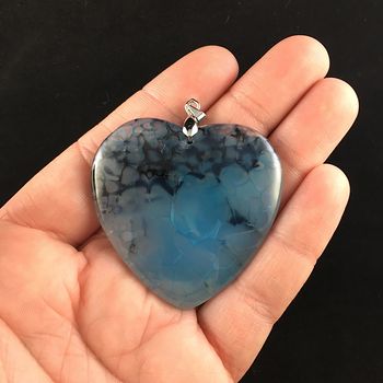 Blue and Black Heart Shaped Dragon Veins Agate Stone Jewelry Pendant #w0ExlTSdBOk