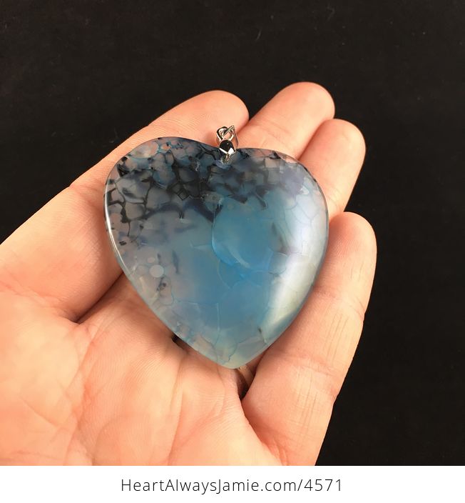 Blue and Black Heart Shaped Dragon Veins Agate Stone Jewelry Pendant - #w0ExlTSdBOk-2